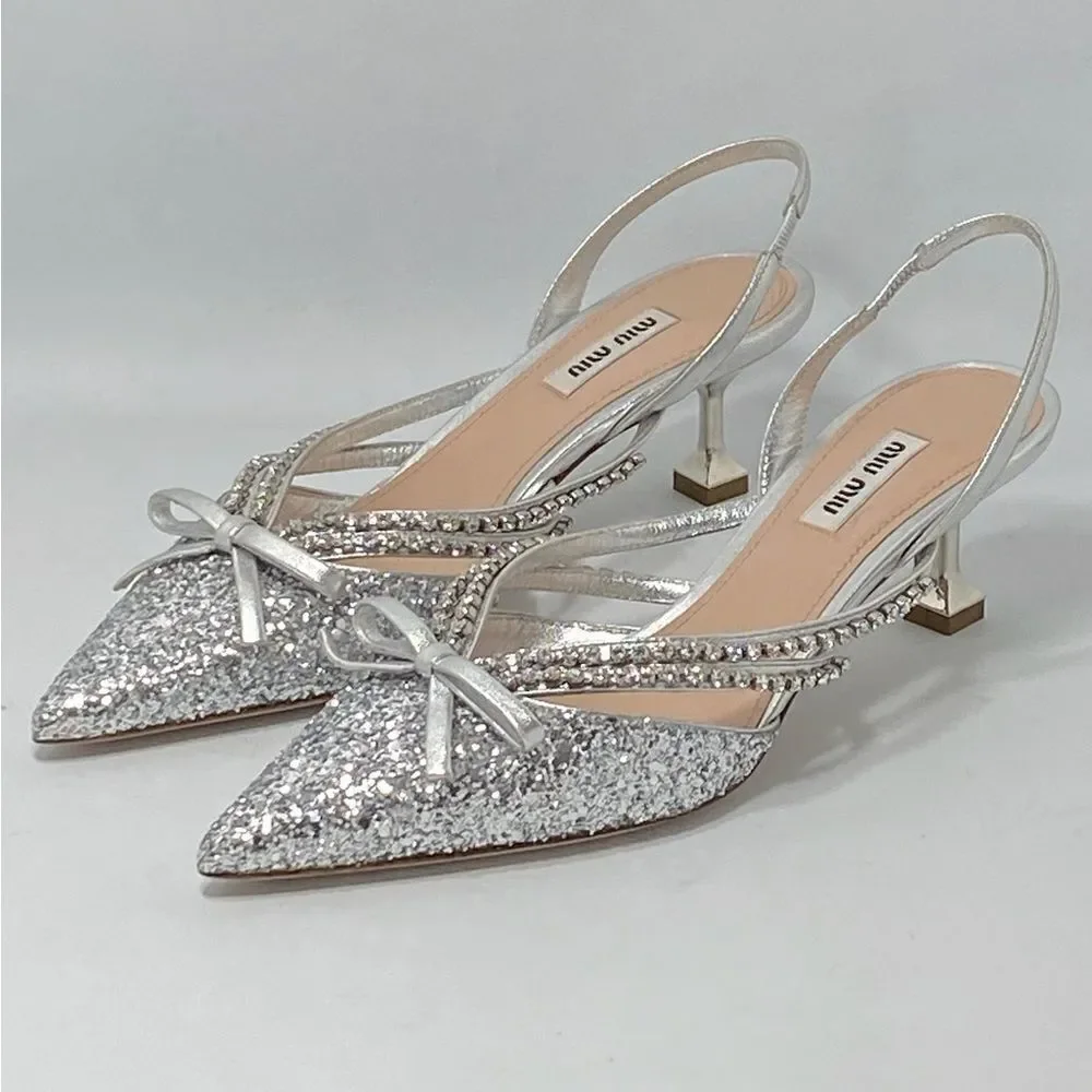 Miu Miu Jeweled Slingback Glitter Pumps size 37